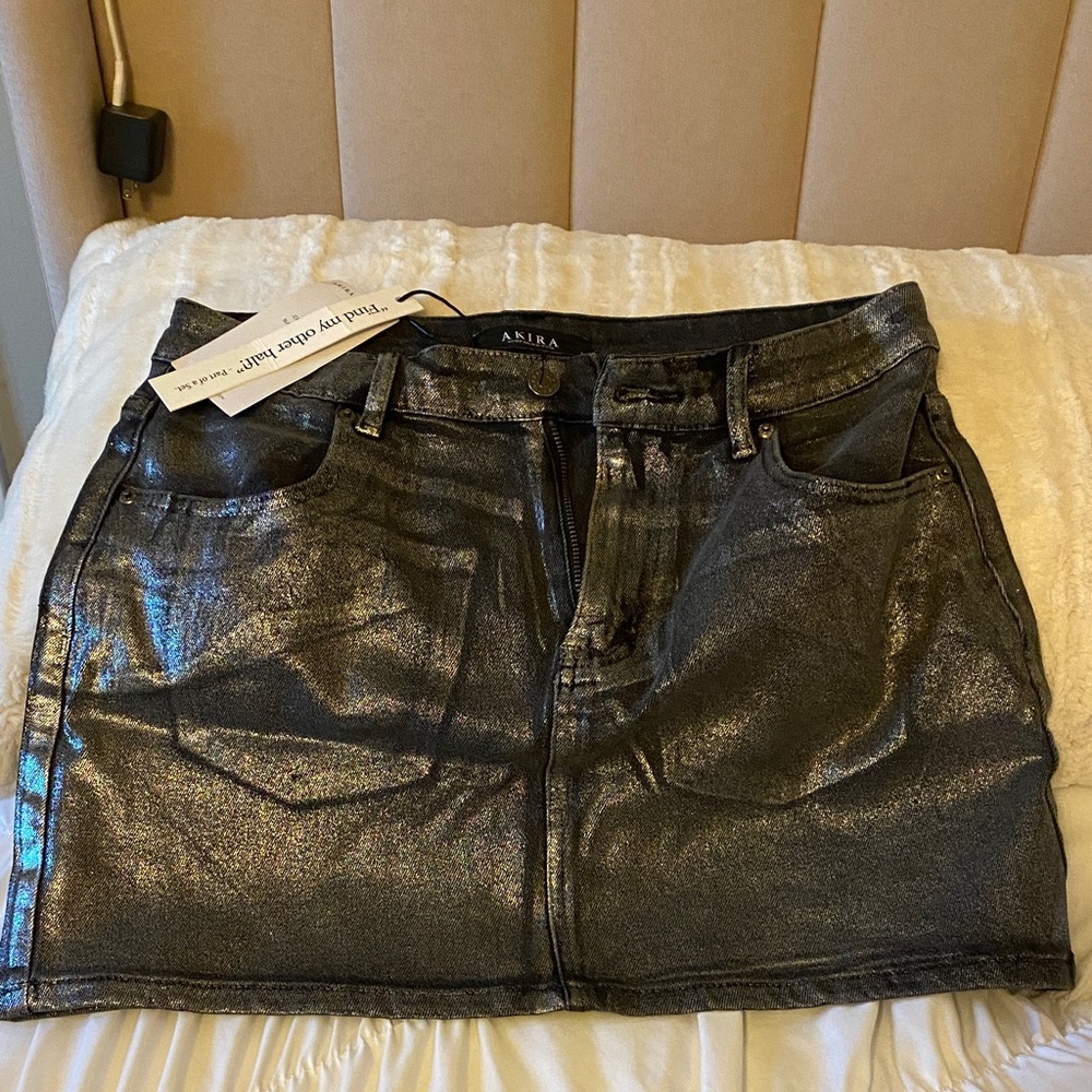 AKIRA Shimmering Charcoal Mini Skirt